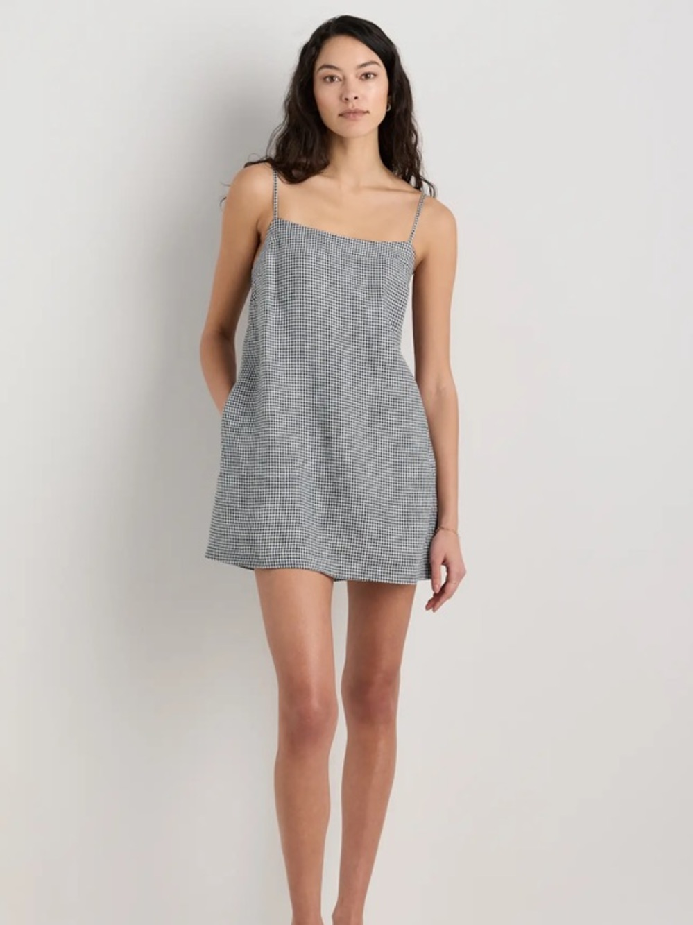 Quince 100% European Linen Mini Skort Dress in Black/White Classic Gingham Large